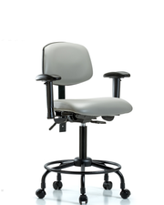 Rutledge Vinyl Chair - Medium Bench Height with Round Tube Base, Adjustable Arms, & Casters in Dove Trailblazer Vinyl