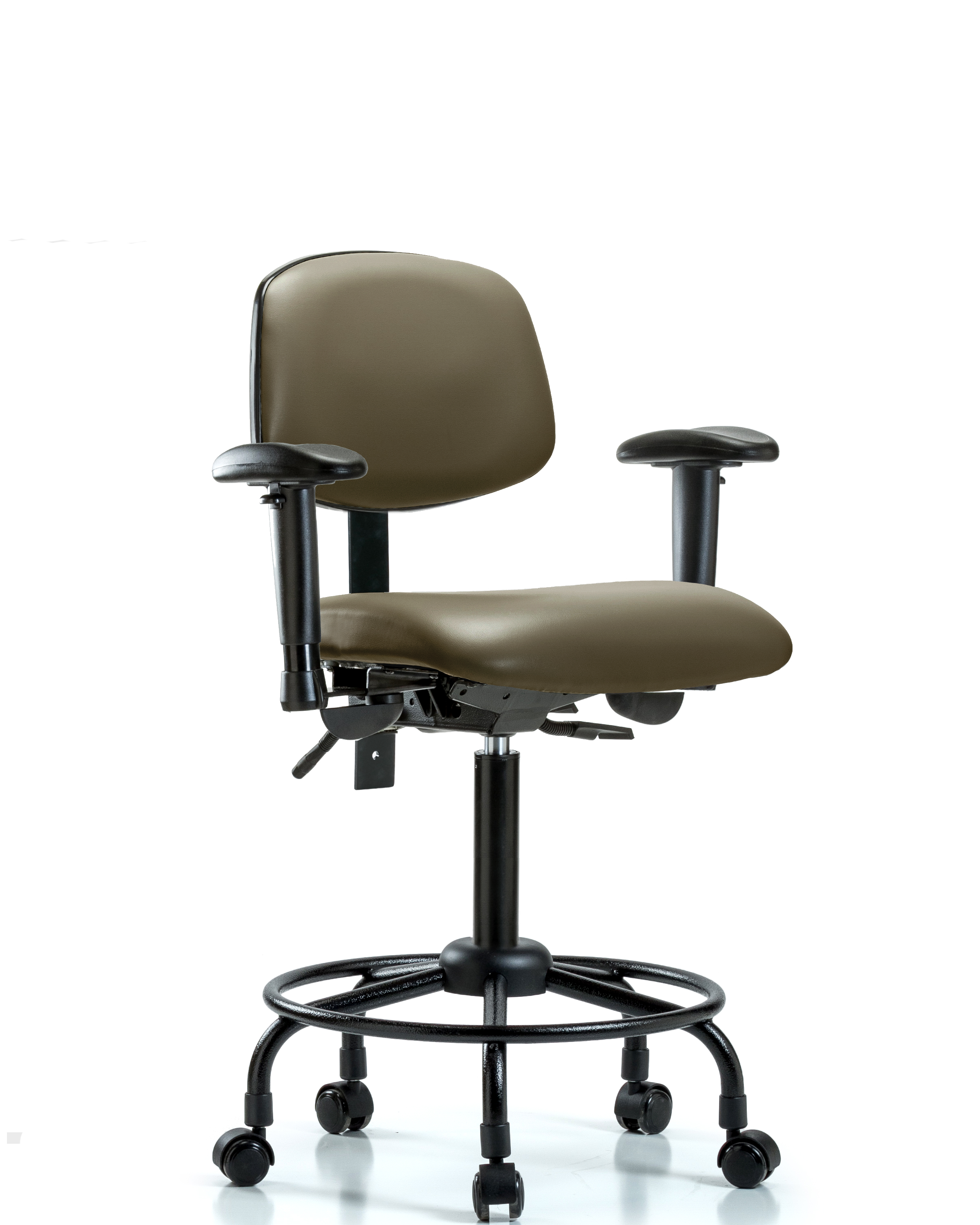 Rutledge Vinyl Chair - Medium Bench Height with Round Tube Base, Adjustable Arms, & Casters in Taupe Supernova Vinyl