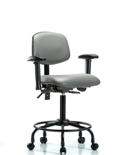 Rutledge Vinyl Chair - Medium Bench Height with Round Tube Base, Adjustable Arms, & Casters in Sterling Supernova Vinyl
