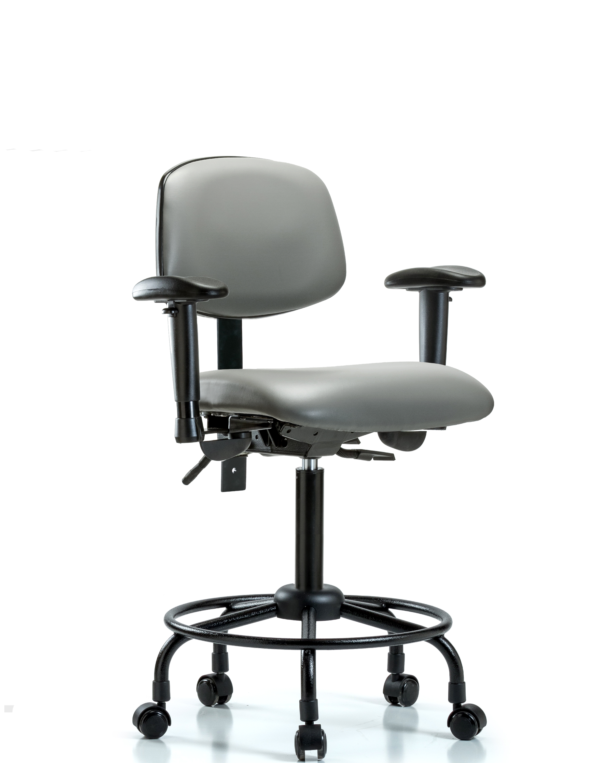 Rutledge Vinyl Chair - Medium Bench Height with Round Tube Base, Adjustable Arms, & Casters in Sterling Supernova Vinyl
