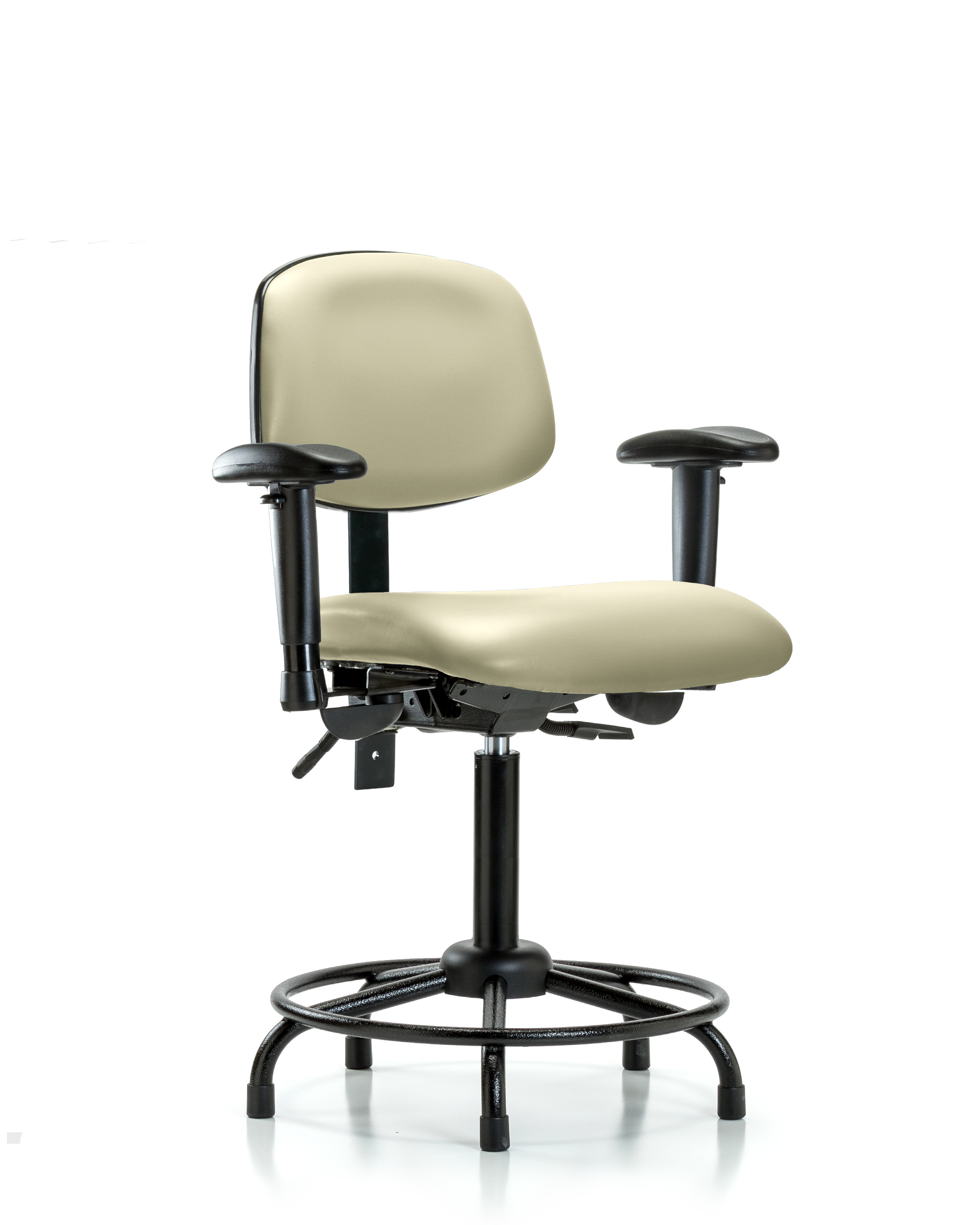 Rutledge Vinyl Chair - Medium Bench Height with Round Tube Base, Adjustable Arms, & Stationary Glides in Adobe White Trailblazer Vinyl