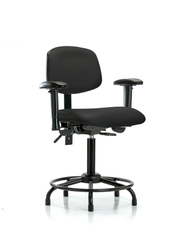 Rutledge Vinyl Chair - Medium Bench Height with Round Tube Base, Adjustable Arms, & Stationary Glides in Black Trailblazer Vinyl