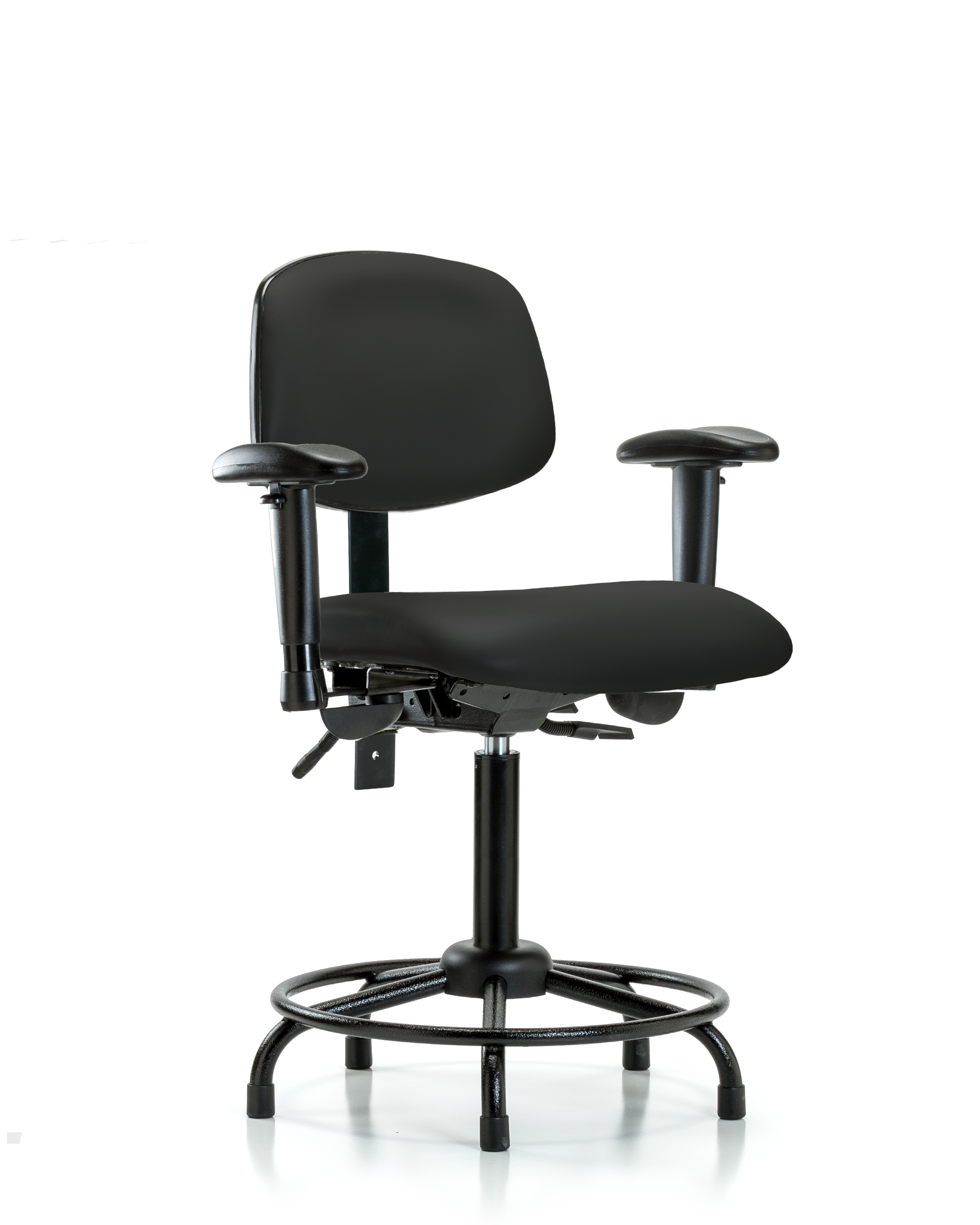 Rutledge Vinyl Chair - Medium Bench Height with Round Tube Base, Adjustable Arms, & Stationary Glides in Black Trailblazer Vinyl