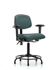 Rutledge Vinyl Chair - Medium Bench Height with Round Tube Base, Adjustable Arms, & Stationary Glides in Colonial Blue Trailblazer Vinyl