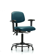 Rutledge Vinyl Chair - Medium Bench Height with Round Tube Base, Adjustable Arms, & Stationary Glides in Marine Blue Supernova Vinyl