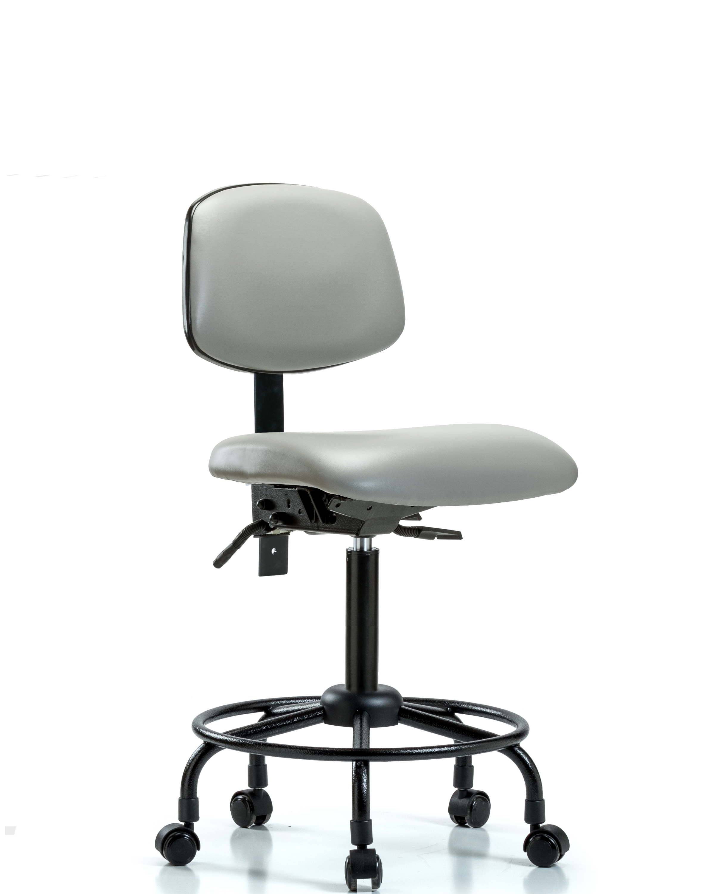 Rutledge Vinyl Chair - Medium Bench Height with Round Tube Base, Seat Tilt, & Casters in Dove Trailblazer Vinyl