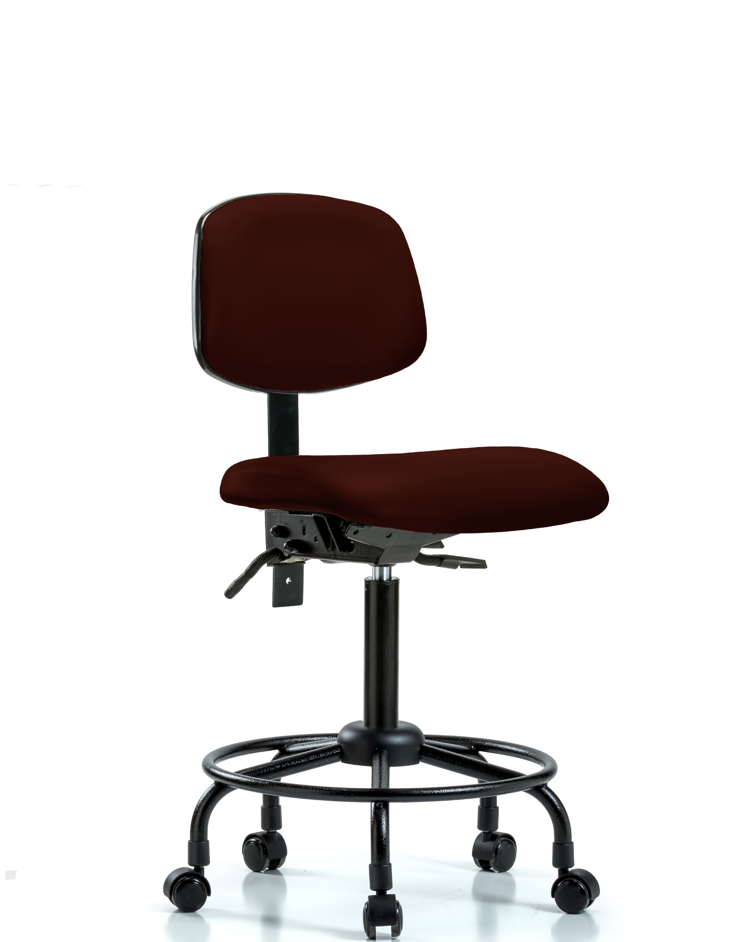 Rutledge Vinyl Chair - Medium Bench Height with Round Tube Base, Seat Tilt, & Casters in Burgundy Trailblazer Vinyl