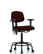 Rutledge Vinyl Chair - Medium Bench Height with Round Tube Base, Seat Tilt, Adjustable Arms, & Casters in Burgundy Trailblazer Vinyl
