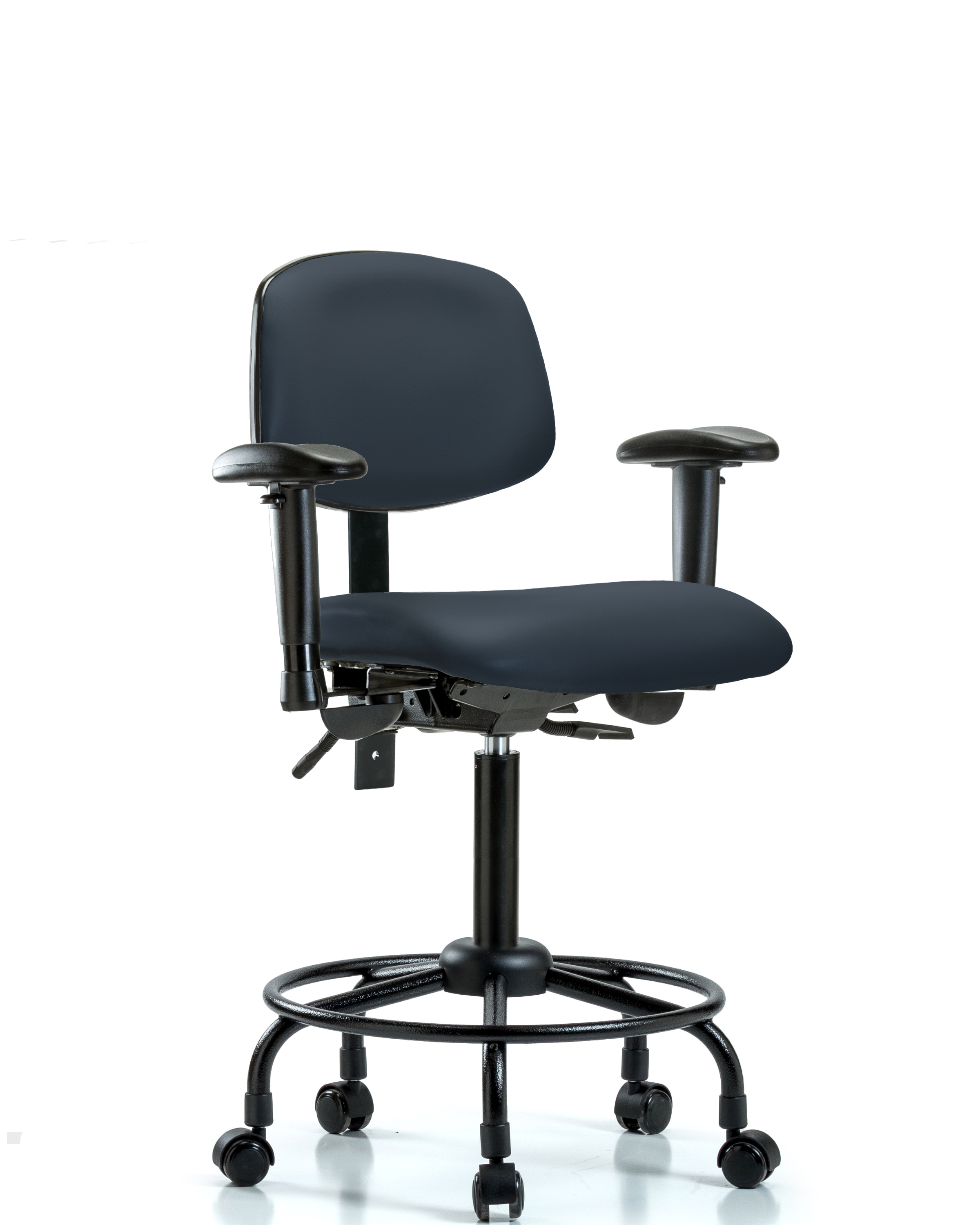 Rutledge Vinyl Chair - Medium Bench Height with Round Tube Base, Seat Tilt, Adjustable Arms, & Casters in Imperial Blue Trailblazer Vinyl