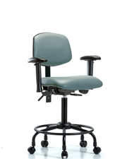 Rutledge Vinyl Chair - Medium Bench Height with Round Tube Base, Seat Tilt, Adjustable Arms, & Casters in Storm Supernova Vinyl