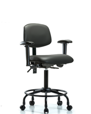 Rutledge Vinyl Chair - Medium Bench Height with Round Tube Base, Seat Tilt, Adjustable Arms, & Casters in Carbon Supernova Vinyl