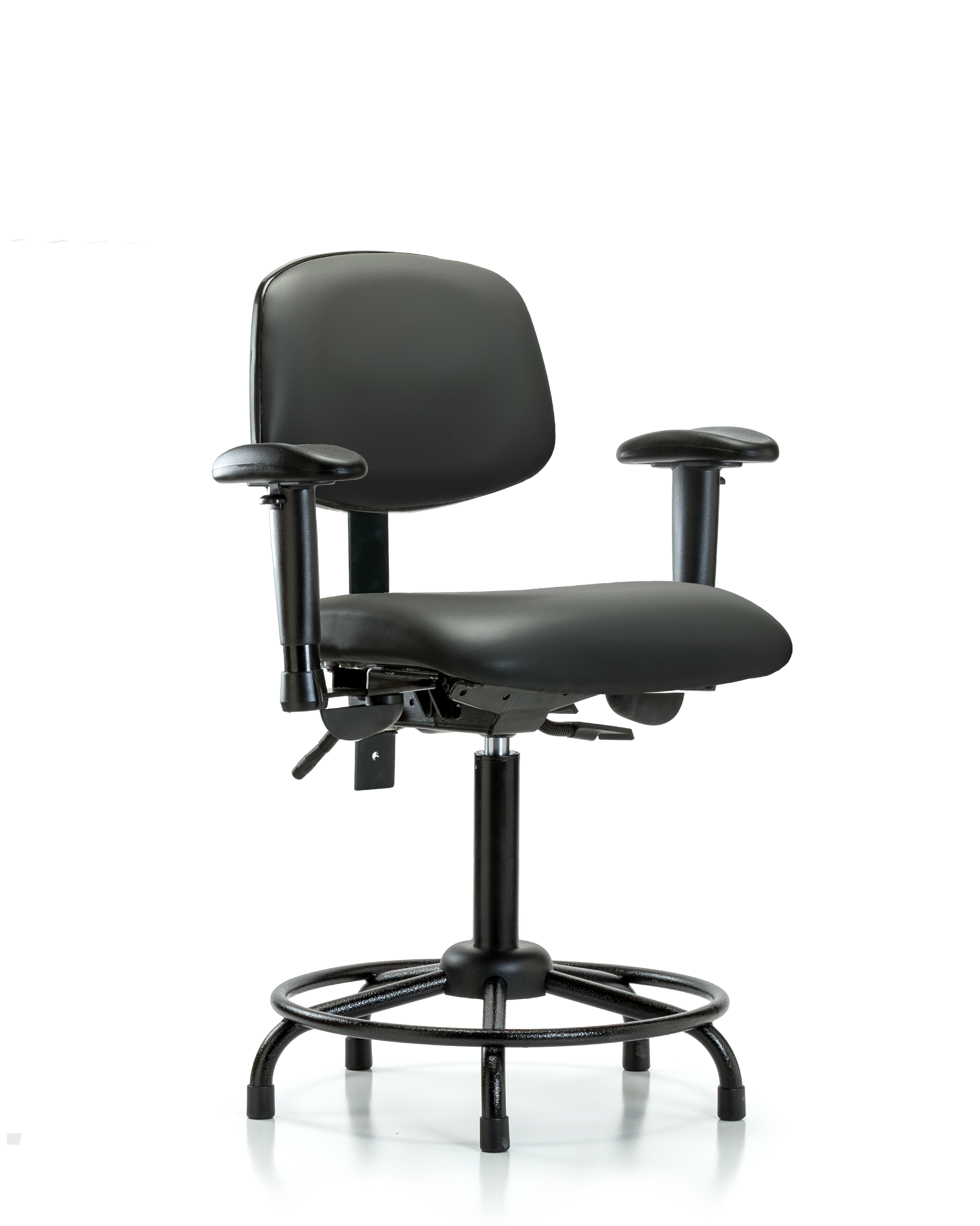 Rutledge Vinyl Chair - Medium Bench Height with Round Tube Base, Seat Tilt, Adjustable Arms, & Stationary Glides in Carbon Supernova Vinyl