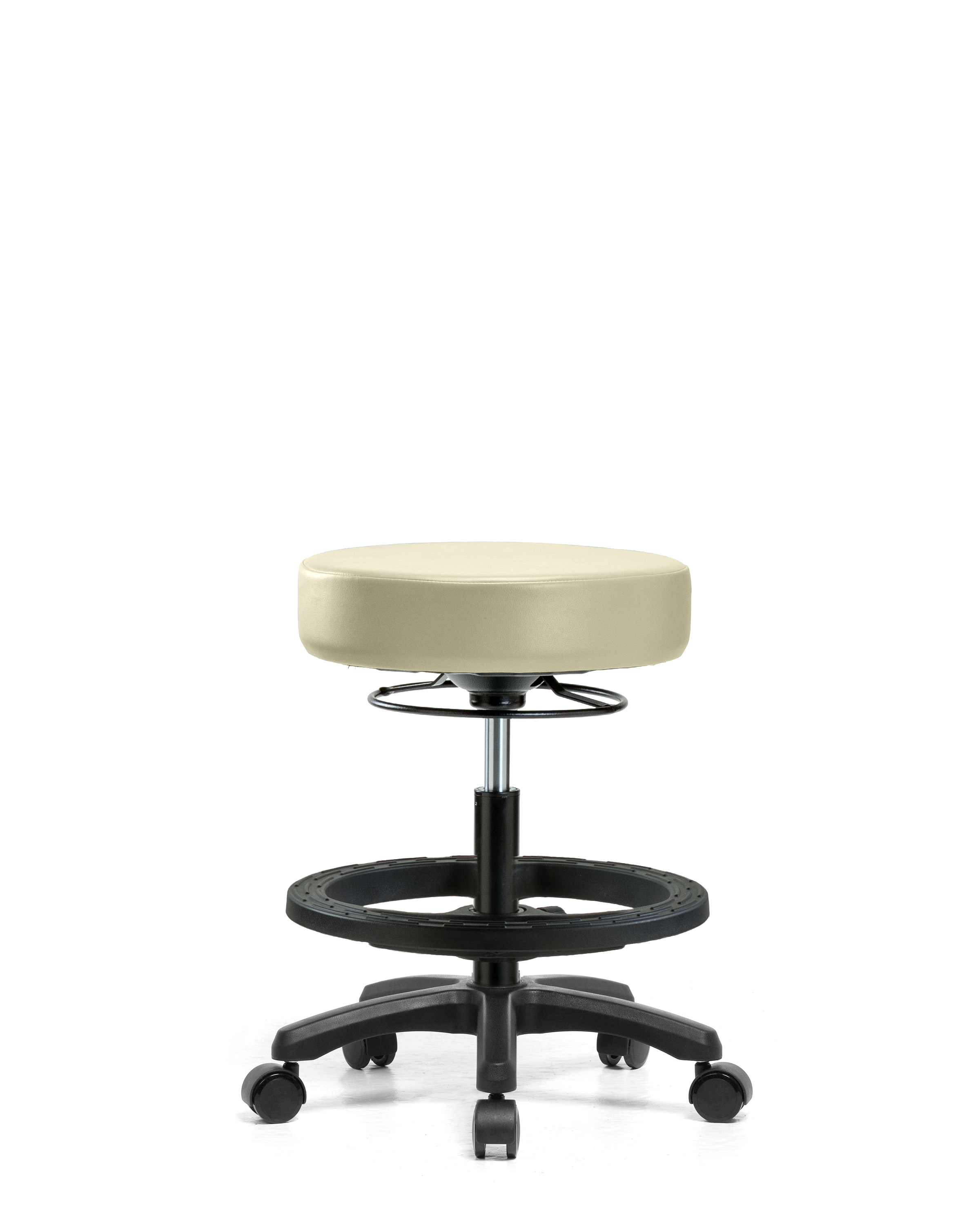 Vinyl Mini-Stool - Medium Bench Height with Black Foot Ring & Casters in Adobe White Trailblazer Vinyl