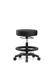 Vinyl Mini-Stool - Medium Bench Height with Black Foot Ring & Casters in Black Trailblazer Vinyl