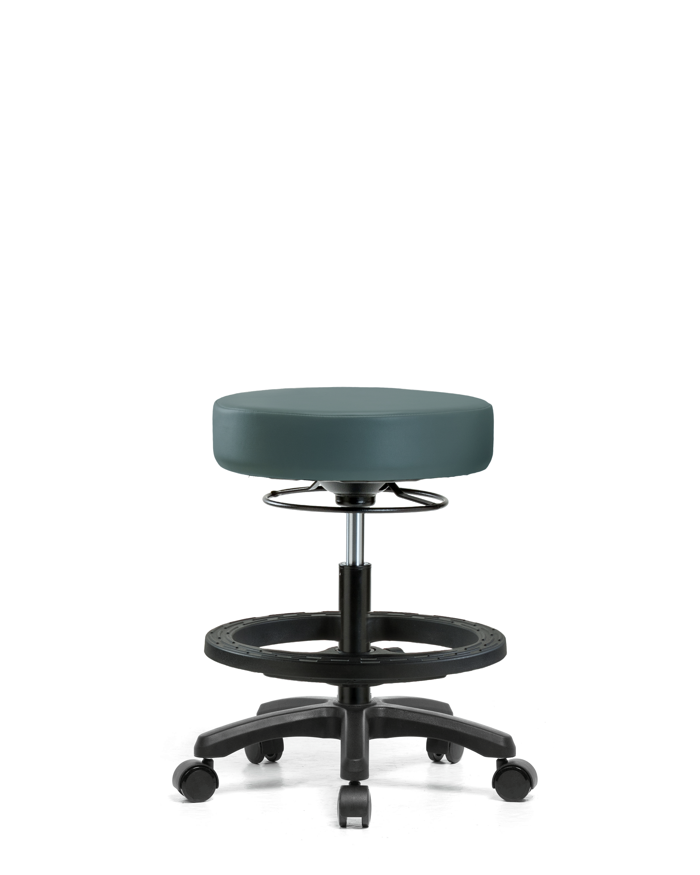 Vinyl Mini-Stool - Medium Bench Height with Black Foot Ring & Casters in Colonial Blue Trailblazer Vinyl