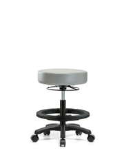 Vinyl Mini-Stool - Medium Bench Height with Black Foot Ring & Casters in Dove Trailblazer Vinyl
