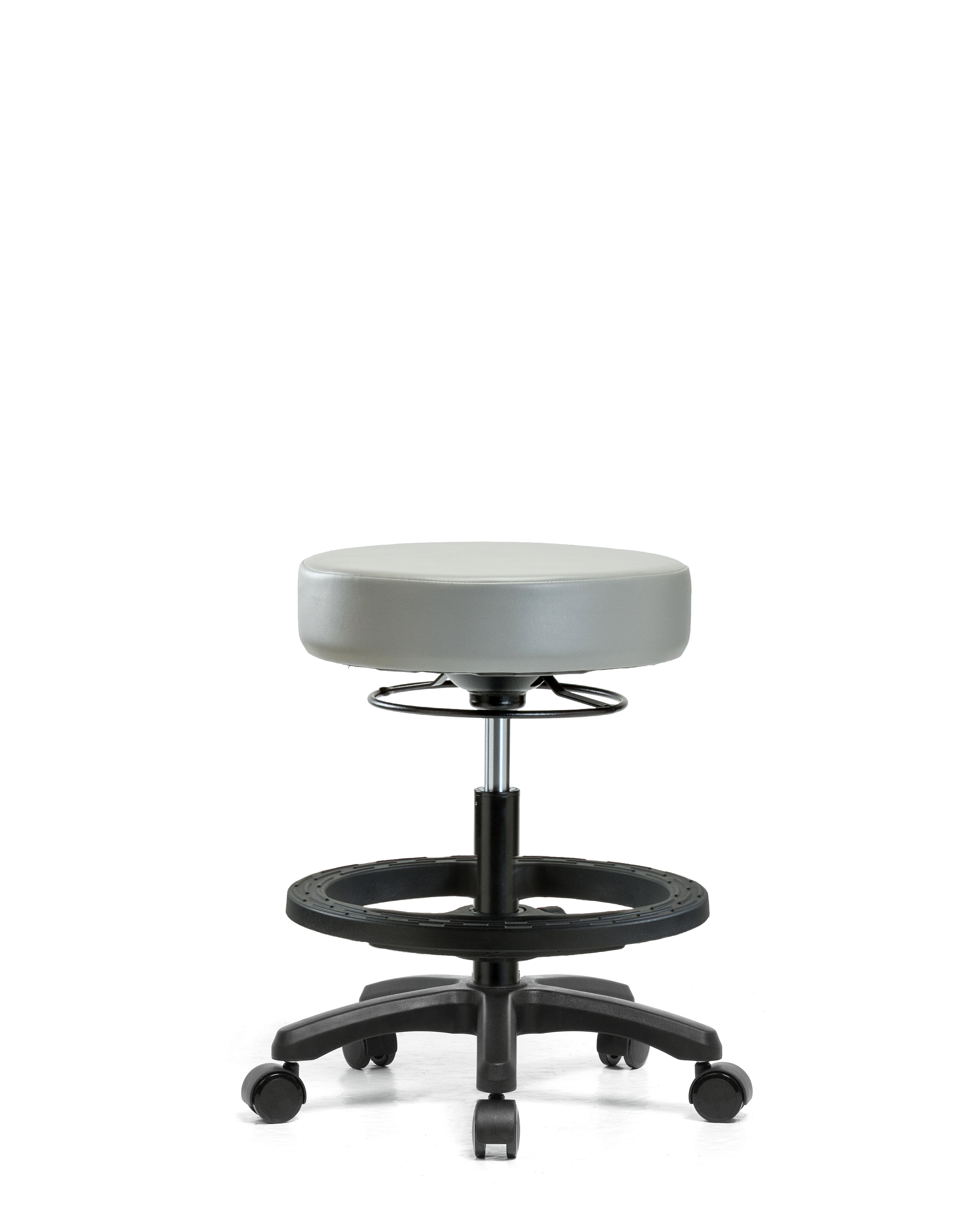 Vinyl Mini-Stool - Medium Bench Height with Black Foot Ring & Casters in Dove Trailblazer Vinyl