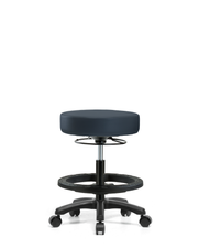 Vinyl Mini-Stool - Medium Bench Height with Black Foot Ring & Casters in Imperial Blue Trailblazer Vinyl