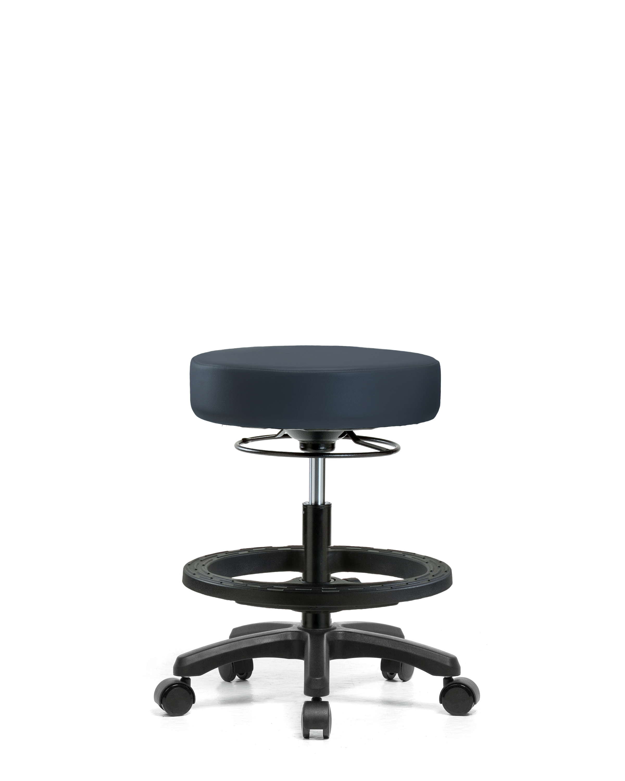 Vinyl Mini-Stool - Medium Bench Height with Black Foot Ring & Casters in Imperial Blue Trailblazer Vinyl