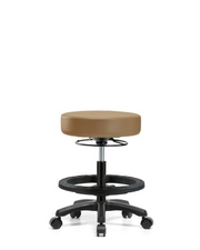 Vinyl Mini-Stool - Medium Bench Height with Black Foot Ring & Casters in Taupe Trailblazer Vinyl