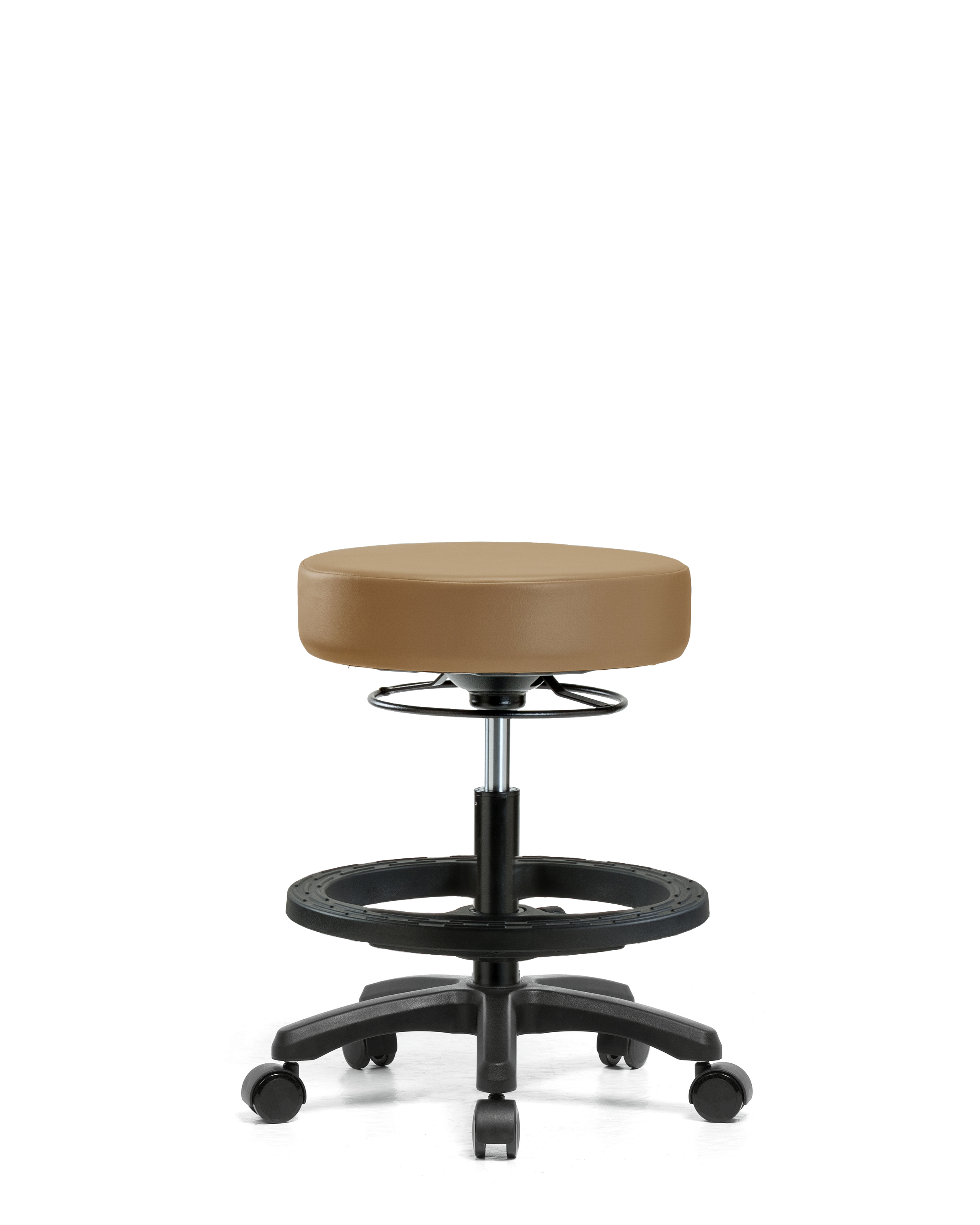Vinyl Mini-Stool - Medium Bench Height with Black Foot Ring & Casters in Taupe Trailblazer Vinyl