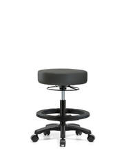 Vinyl Mini-Stool - Medium Bench Height with Black Foot Ring & Casters in Charcoal Trailblazer Vinyl