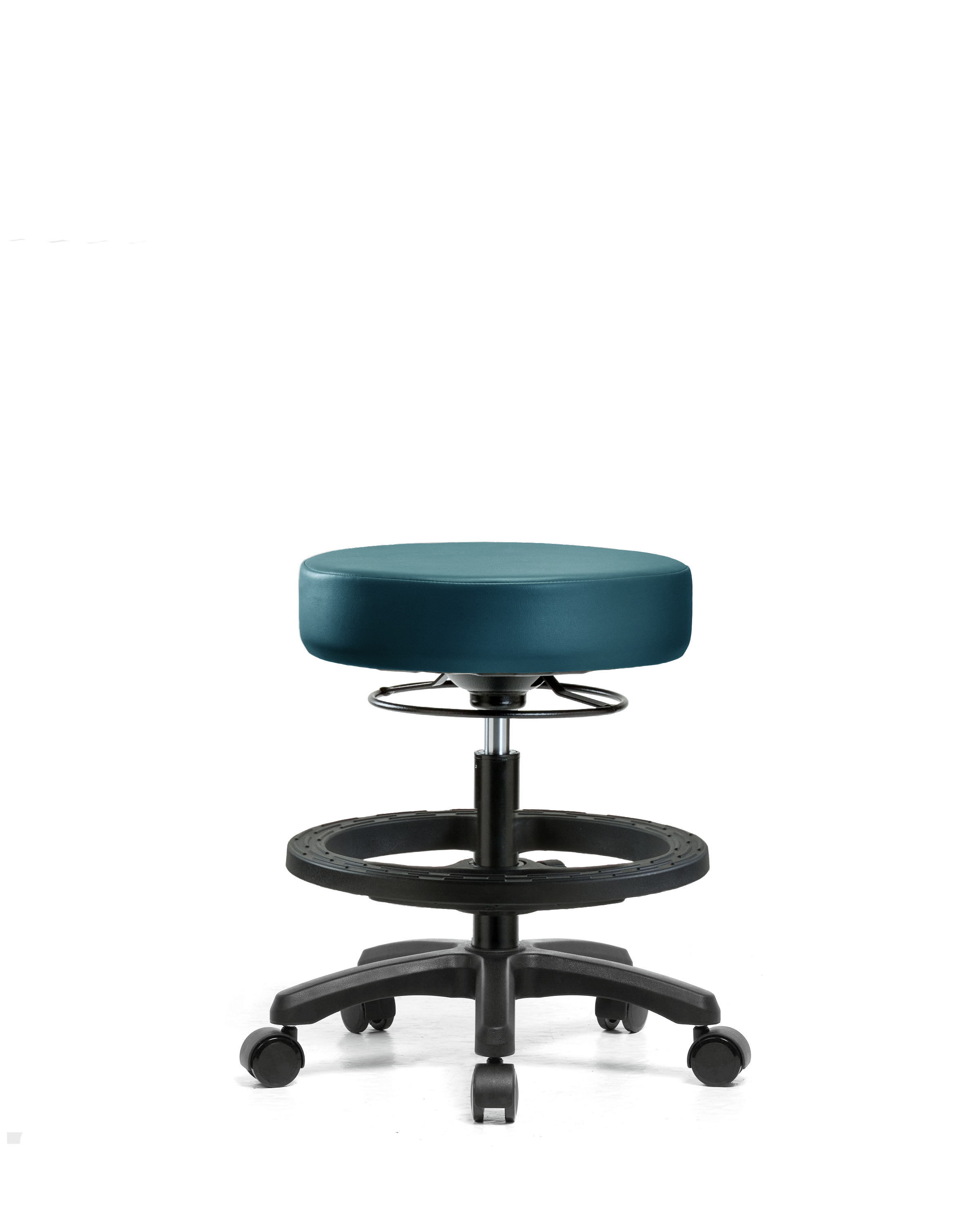 Vinyl Mini-Stool - Medium Bench Height with Black Foot Ring & Casters in Marine Blue Supernova Vinyl