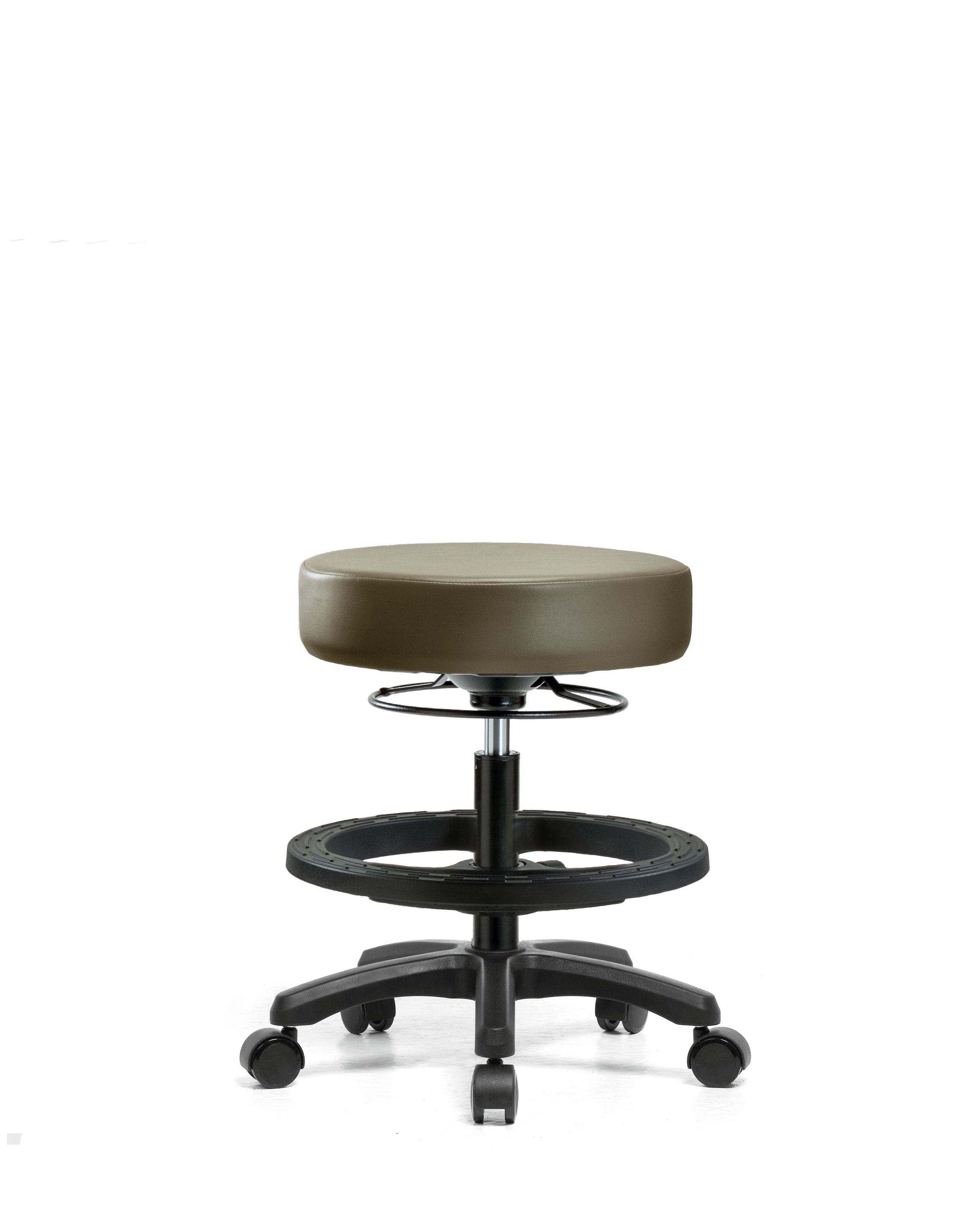 Vinyl Mini-Stool - Medium Bench Height with Black Foot Ring & Casters in Taupe Supernova Vinyl