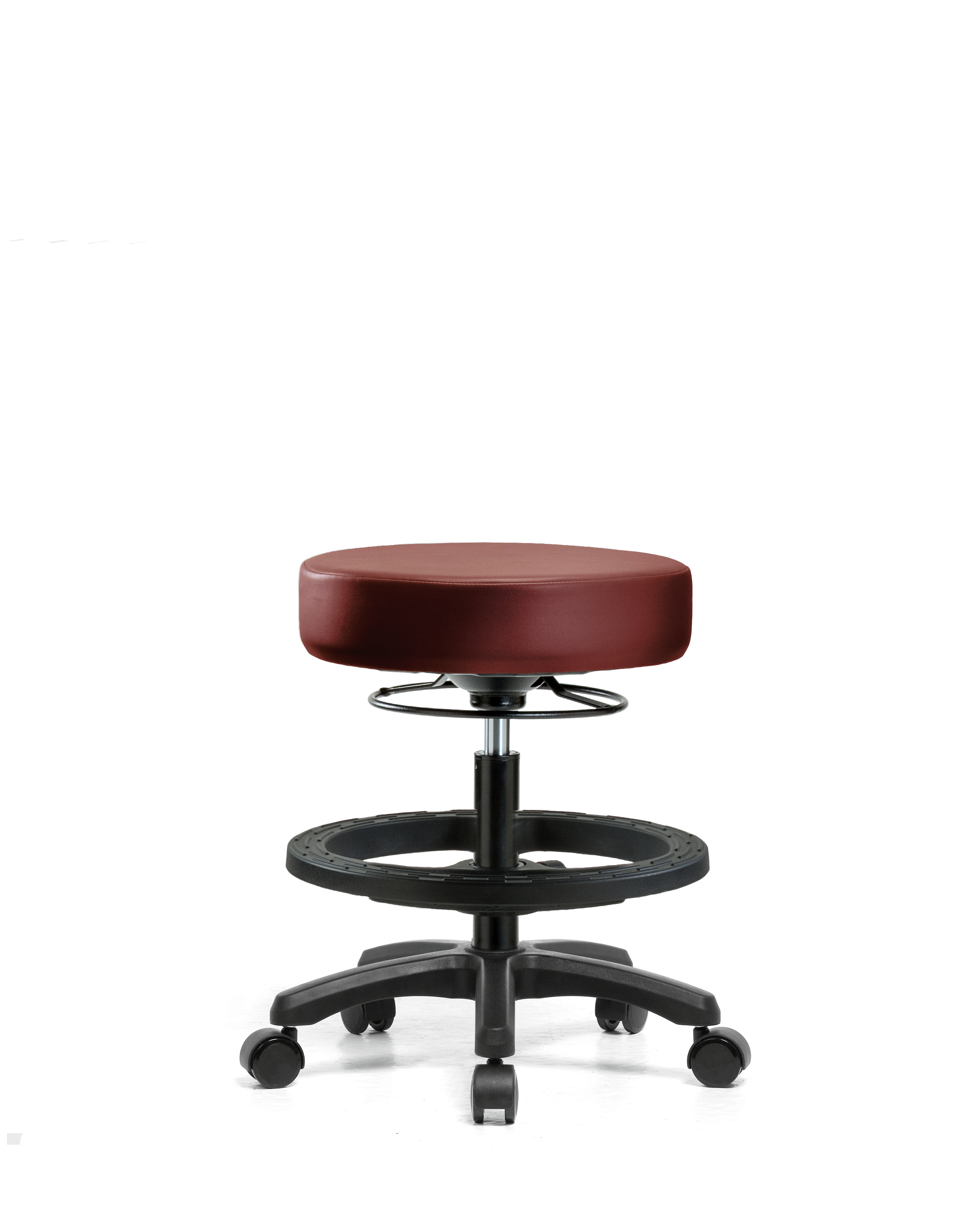 Vinyl Mini-Stool - Medium Bench Height with Black Foot Ring & Casters in Borscht Supernova Vinyl