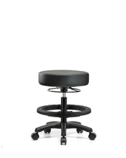 Vinyl Mini-Stool - Medium Bench Height with Black Foot Ring & Casters in Carbon Supernova Vinyl