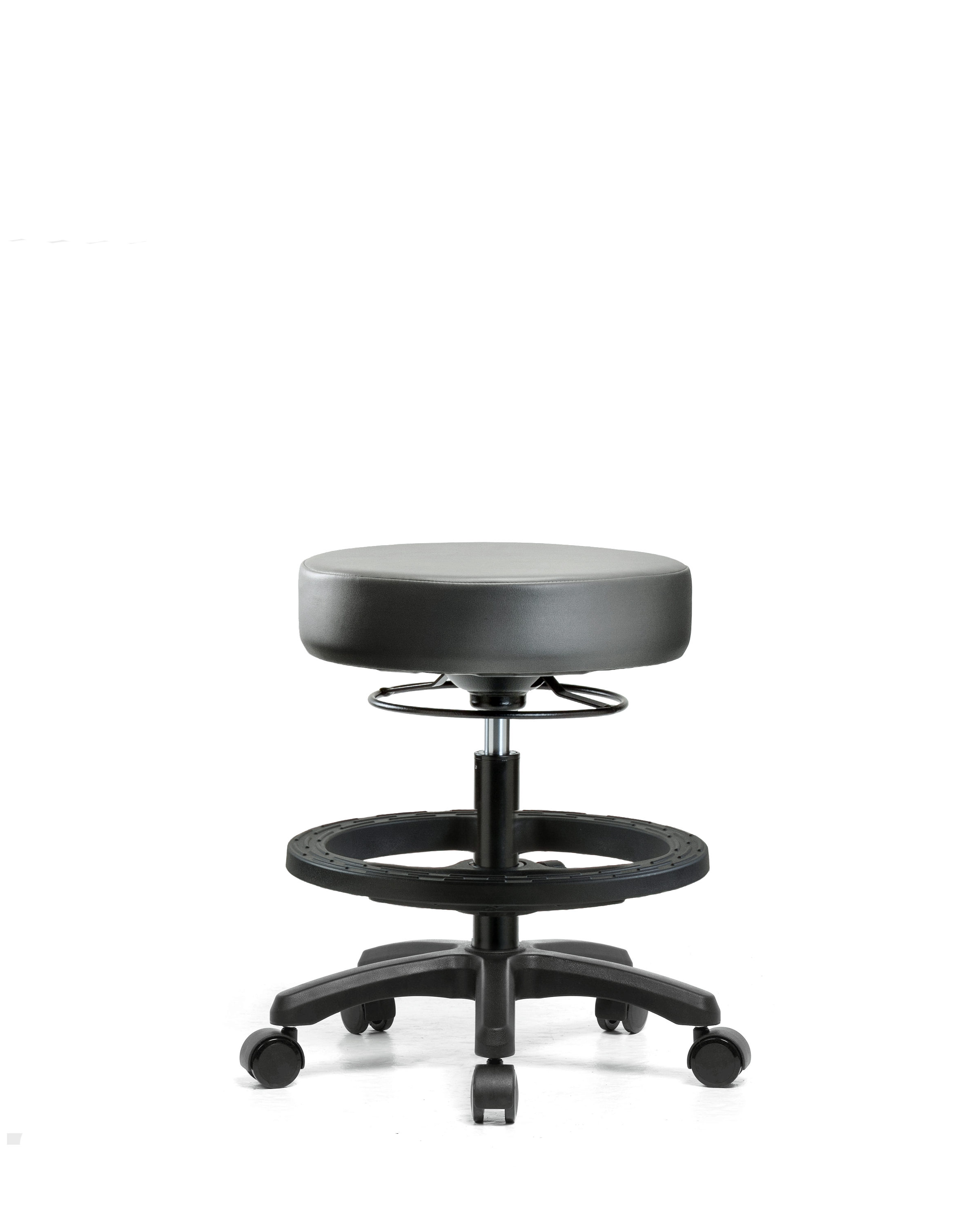 Vinyl Mini-Stool - Medium Bench Height with Black Foot Ring & Casters in Sterling Supernova Vinyl