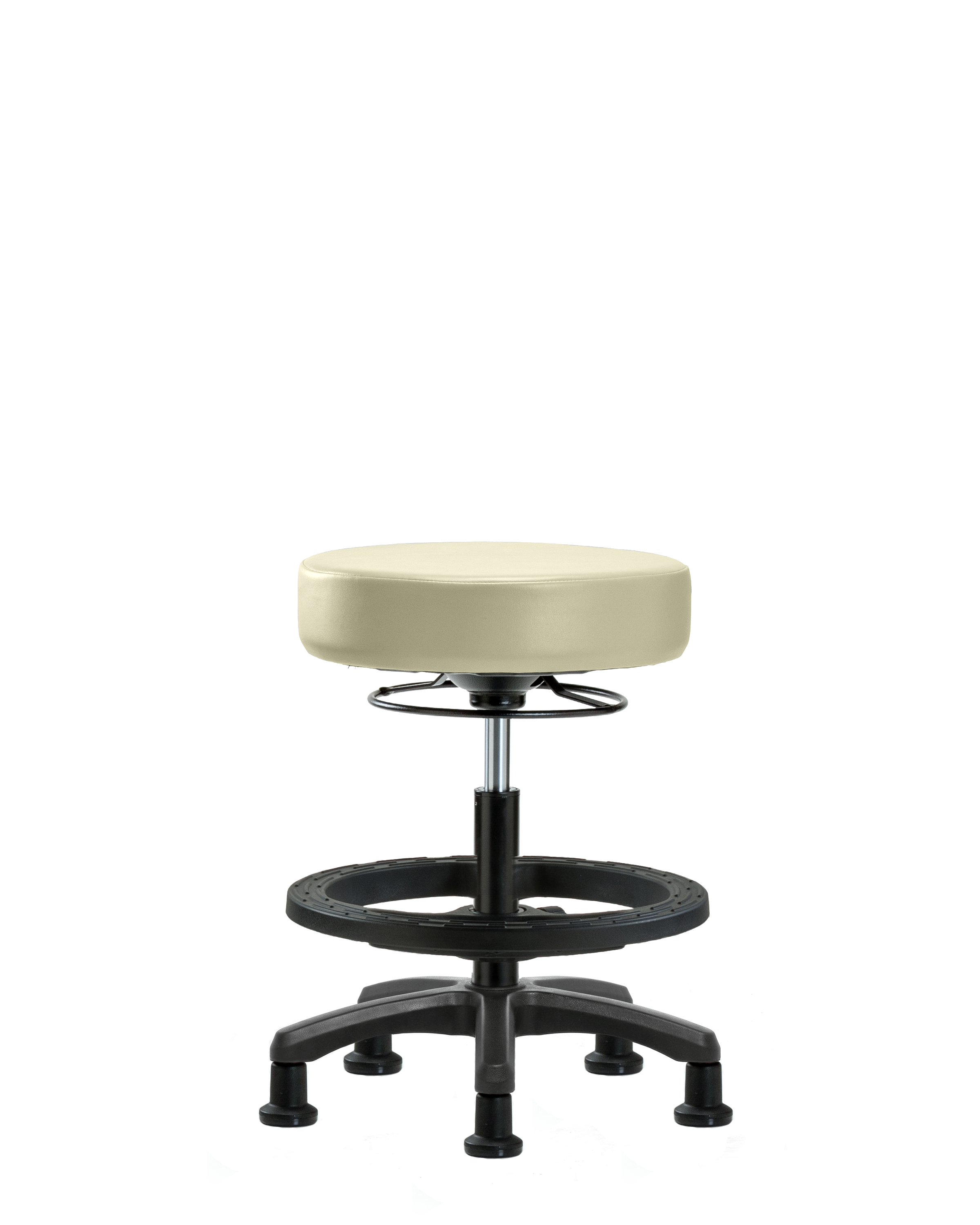Vinyl Mini-Stool - Medium Bench Height with Black Foot Ring & Stationary Glides in Adobe White Trailblazer Vinyl