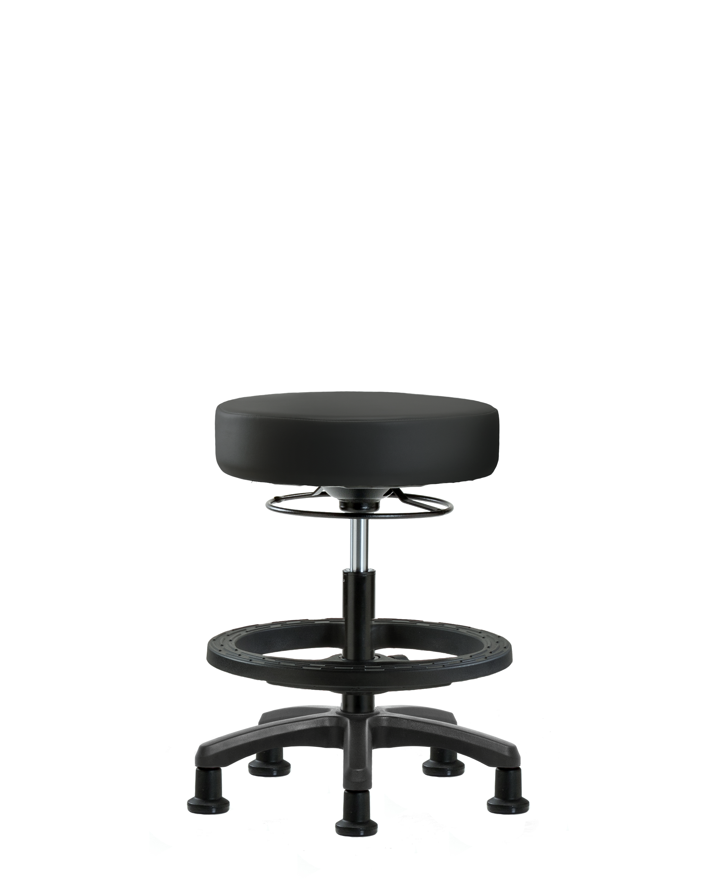 Vinyl Mini-Stool - Medium Bench Height with Black Foot Ring & Stationary Glides in Black Trailblazer Vinyl