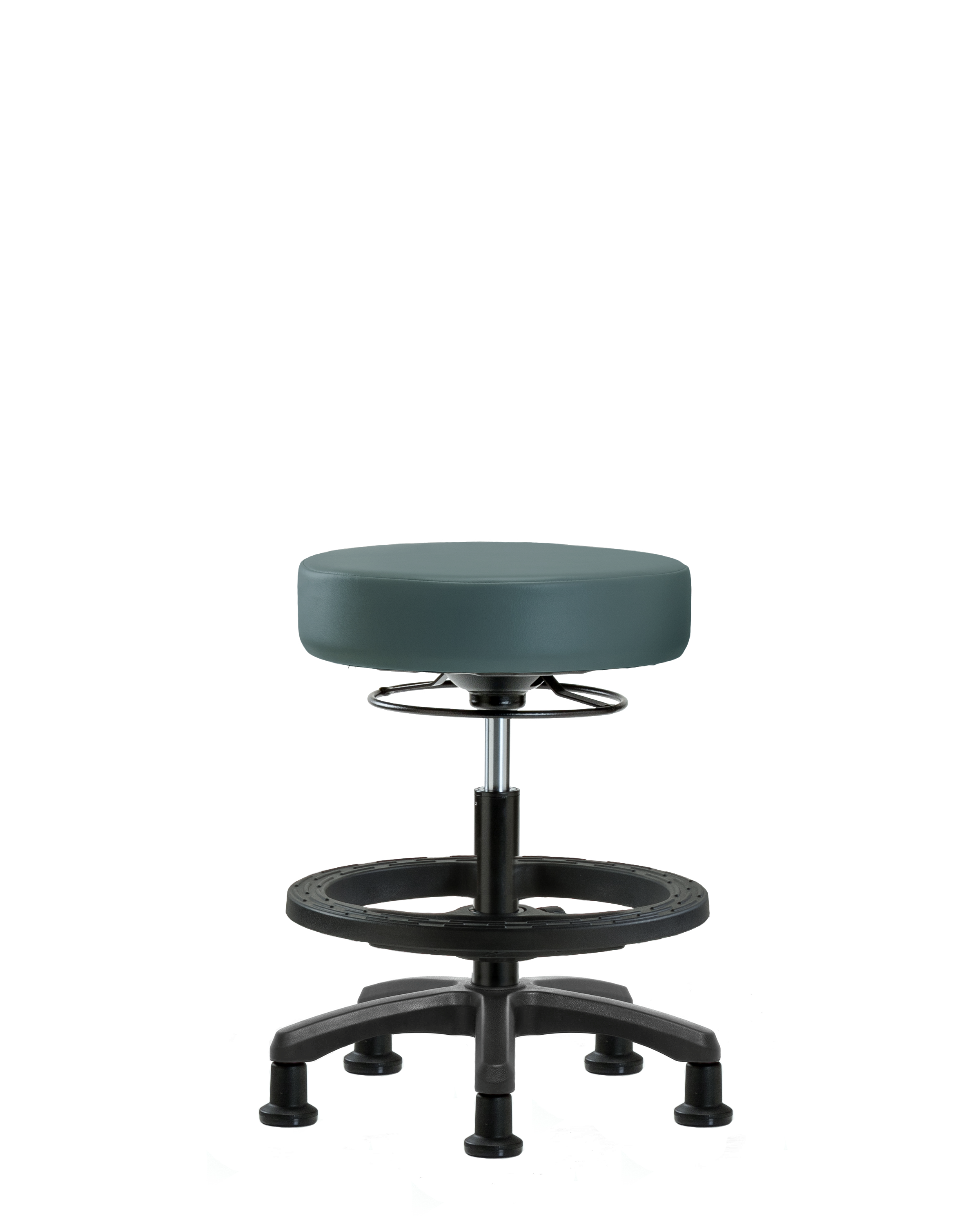 Vinyl Mini-Stool - Medium Bench Height with Black Foot Ring & Stationary Glides in Colonial Blue Trailblazer Vinyl