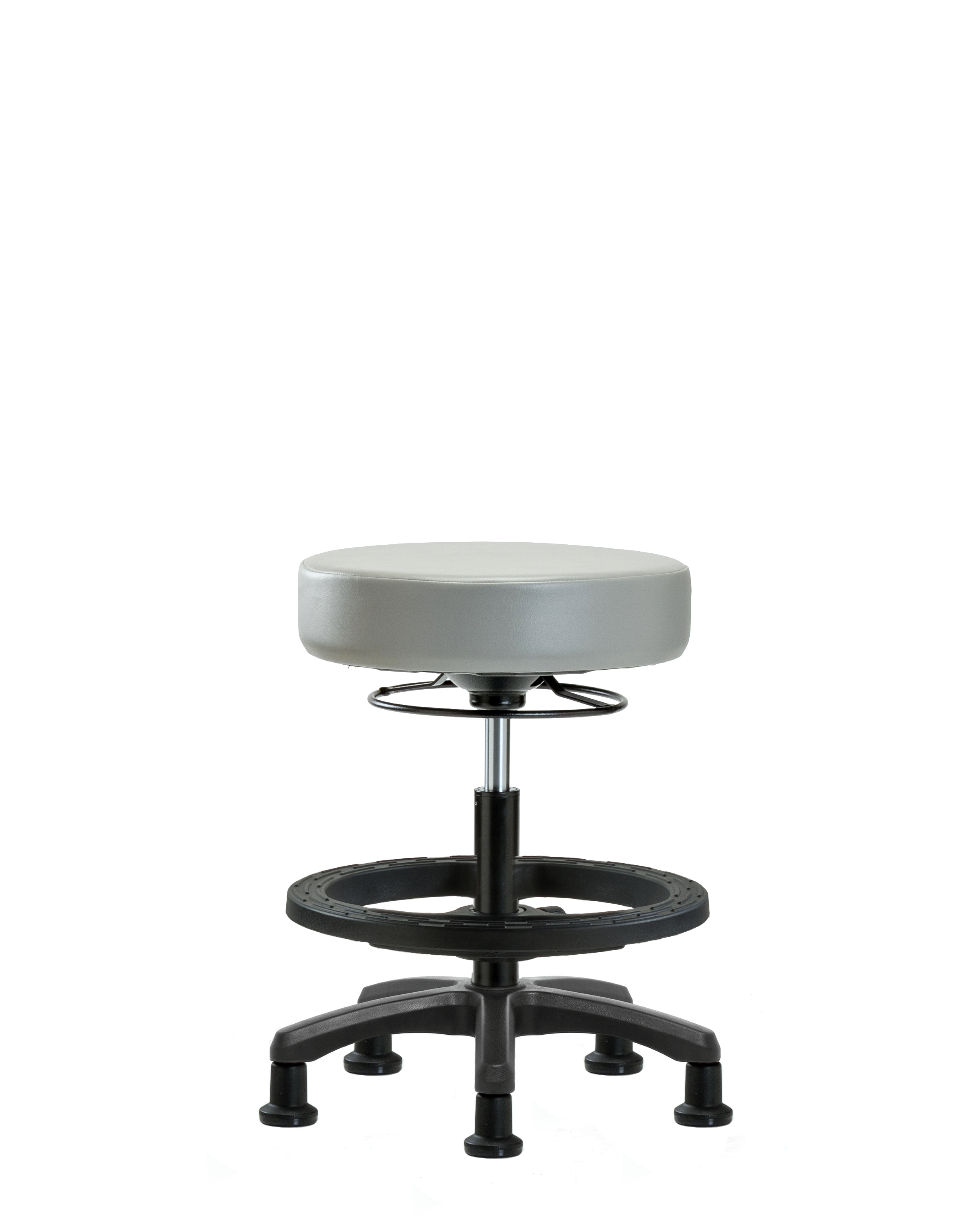 Vinyl Mini-Stool - Medium Bench Height with Black Foot Ring & Stationary Glides in Dove Trailblazer Vinyl
