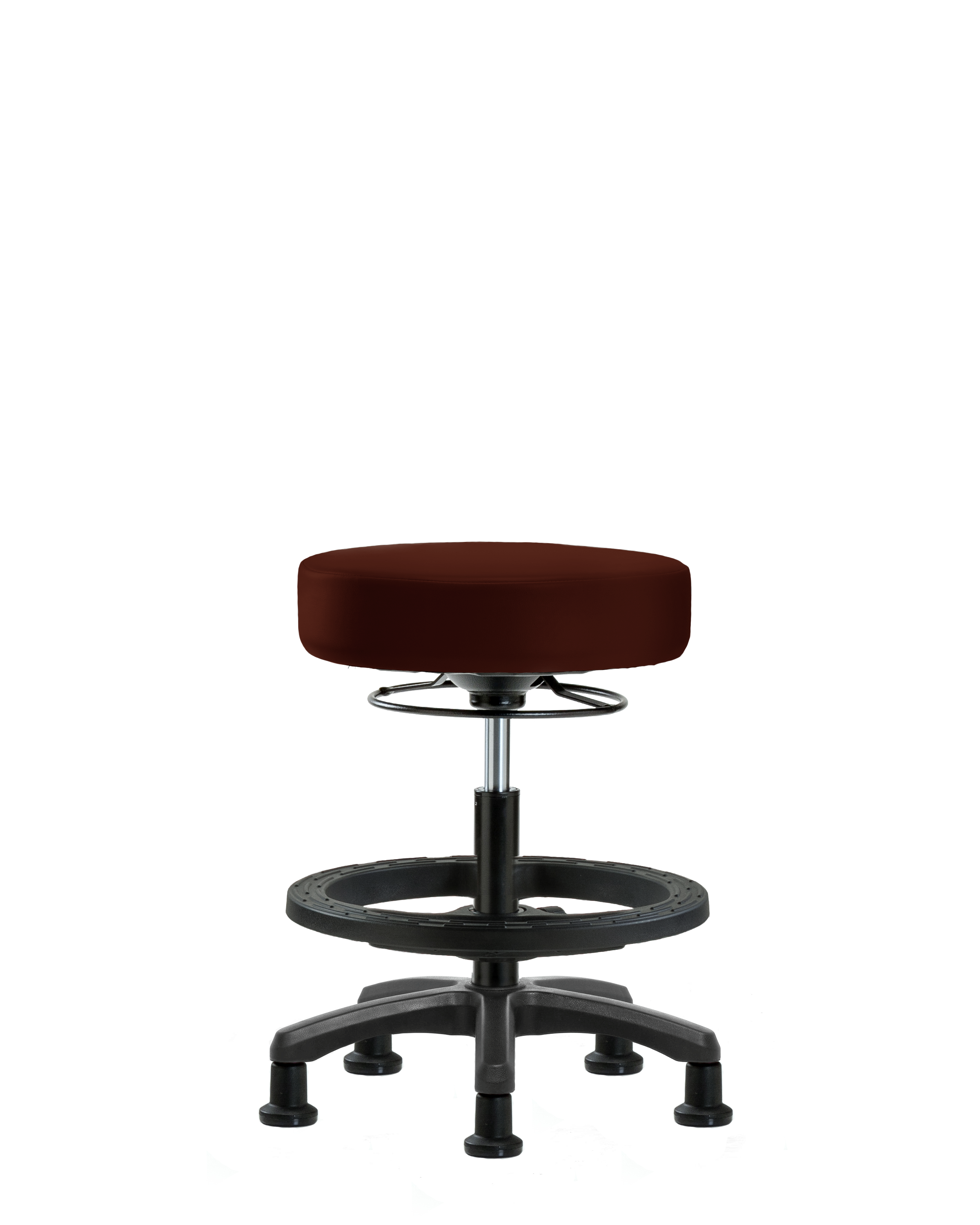 Vinyl Mini-Stool - Medium Bench Height with Black Foot Ring & Stationary Glides in Burgundy Trailblazer Vinyl