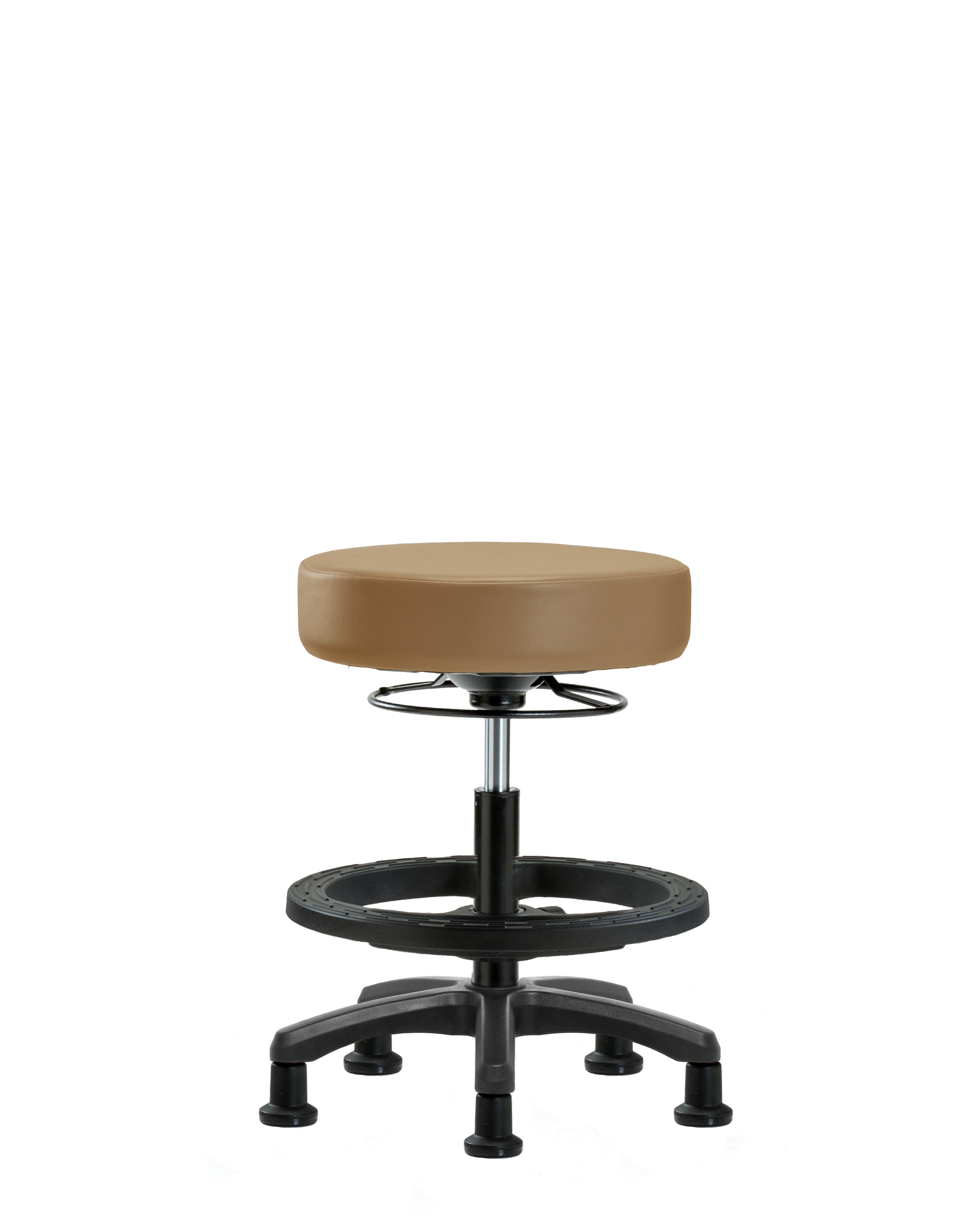 Vinyl Mini-Stool - Medium Bench Height with Black Foot Ring & Stationary Glides in Taupe Trailblazer Vinyl