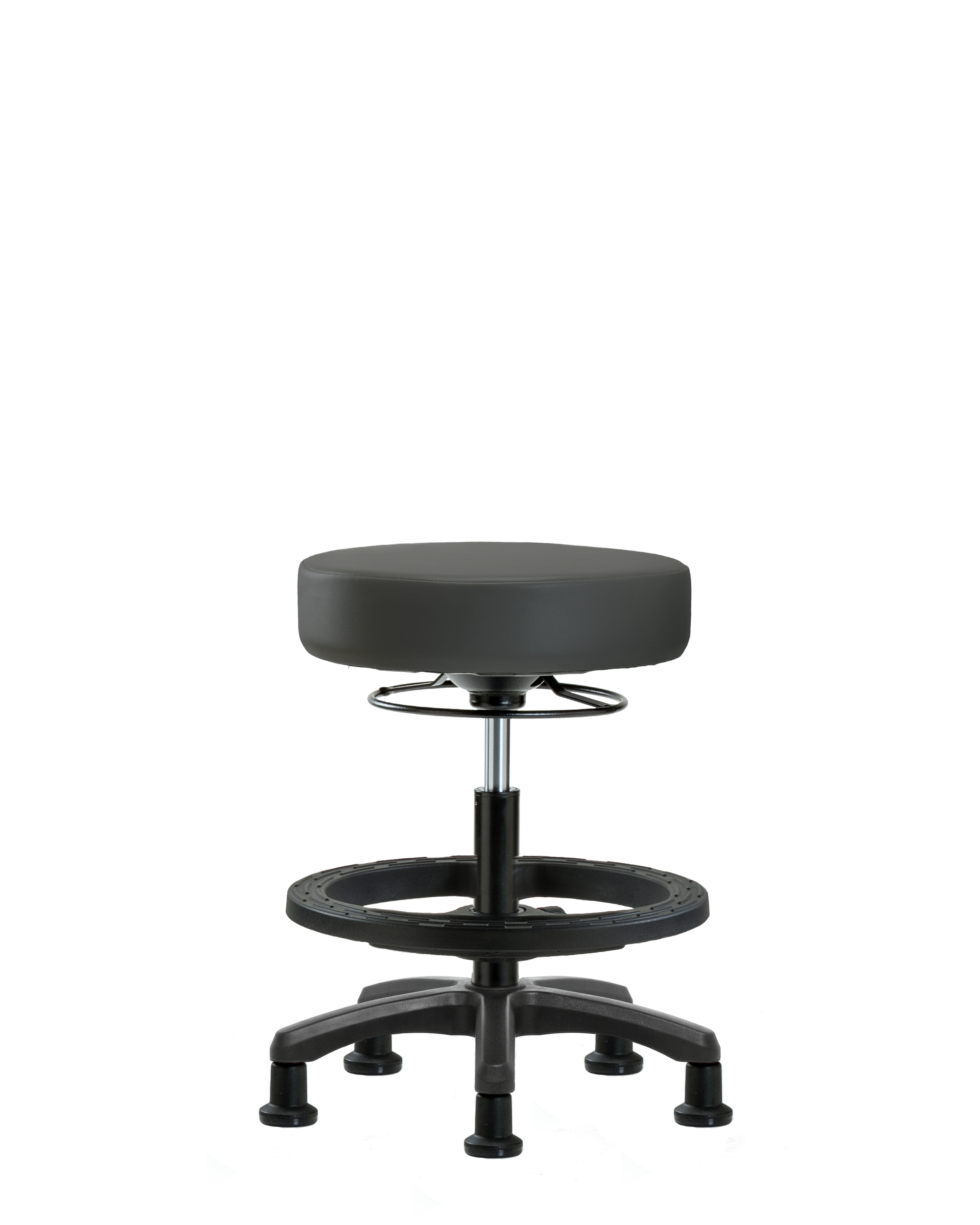 Vinyl Mini-Stool - Medium Bench Height with Black Foot Ring & Stationary Glides in Charcoal Trailblazer Vinyl