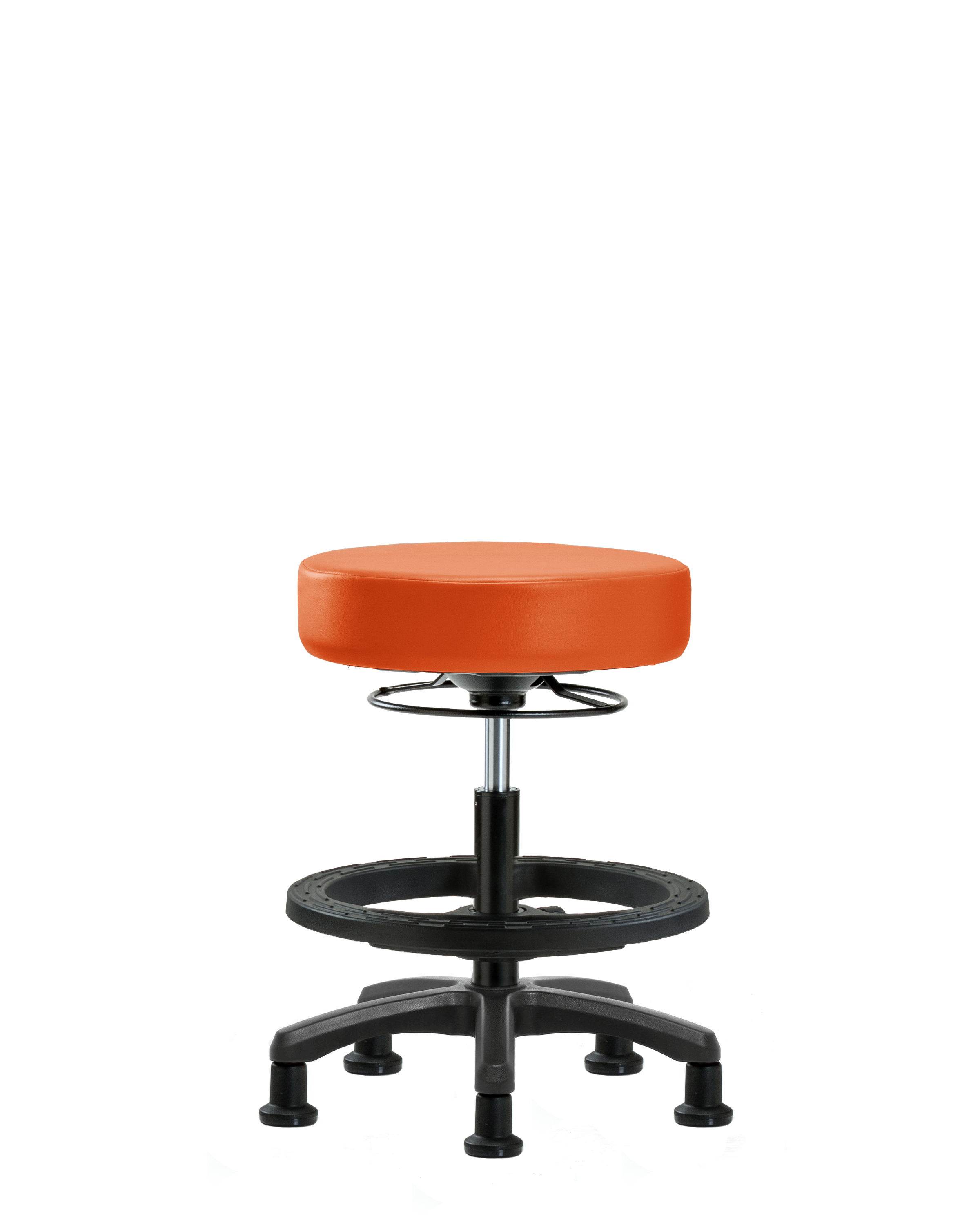 Vinyl Mini-Stool - Medium Bench Height with Black Foot Ring & Stationary Glides in Orange Kist Trailblazer Vinyl