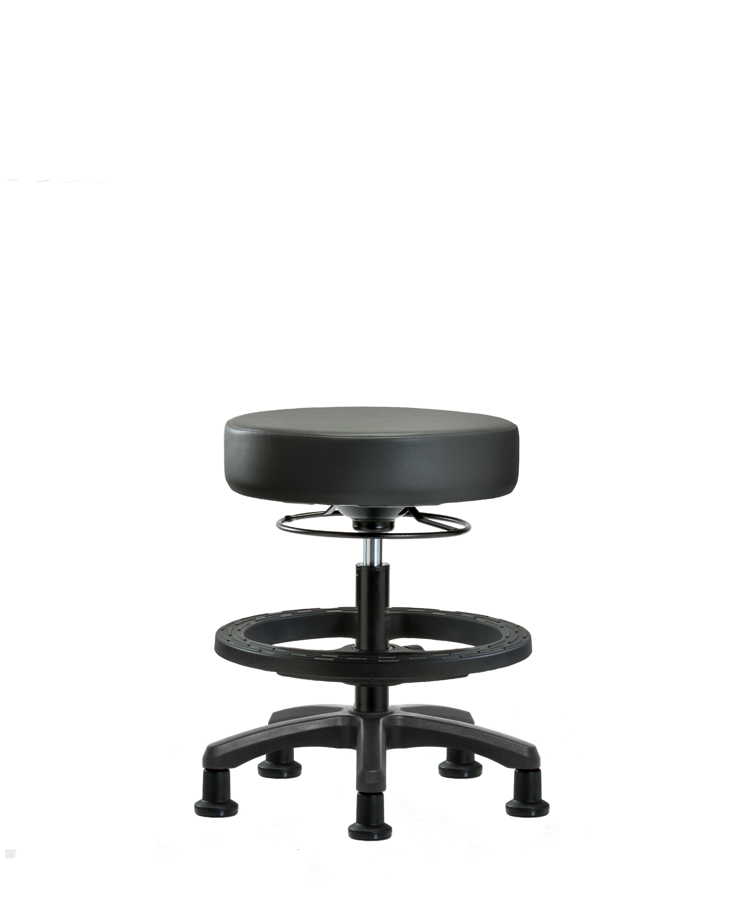Vinyl Mini-Stool - Medium Bench Height with Black Foot Ring & Stationary Glides in Carbon Supernova Vinyl