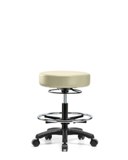 Vinyl Mini-Stool - Medium Bench Height with Chrome Foot Ring & Casters in Adobe White Trailblazer Vinyl