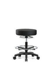 Vinyl Mini-Stool - Medium Bench Height with Chrome Foot Ring & Casters in Black Trailblazer Vinyl
