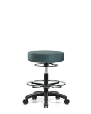 Vinyl Mini-Stool - Medium Bench Height with Chrome Foot Ring & Casters in Colonial Blue Trailblazer Vinyl