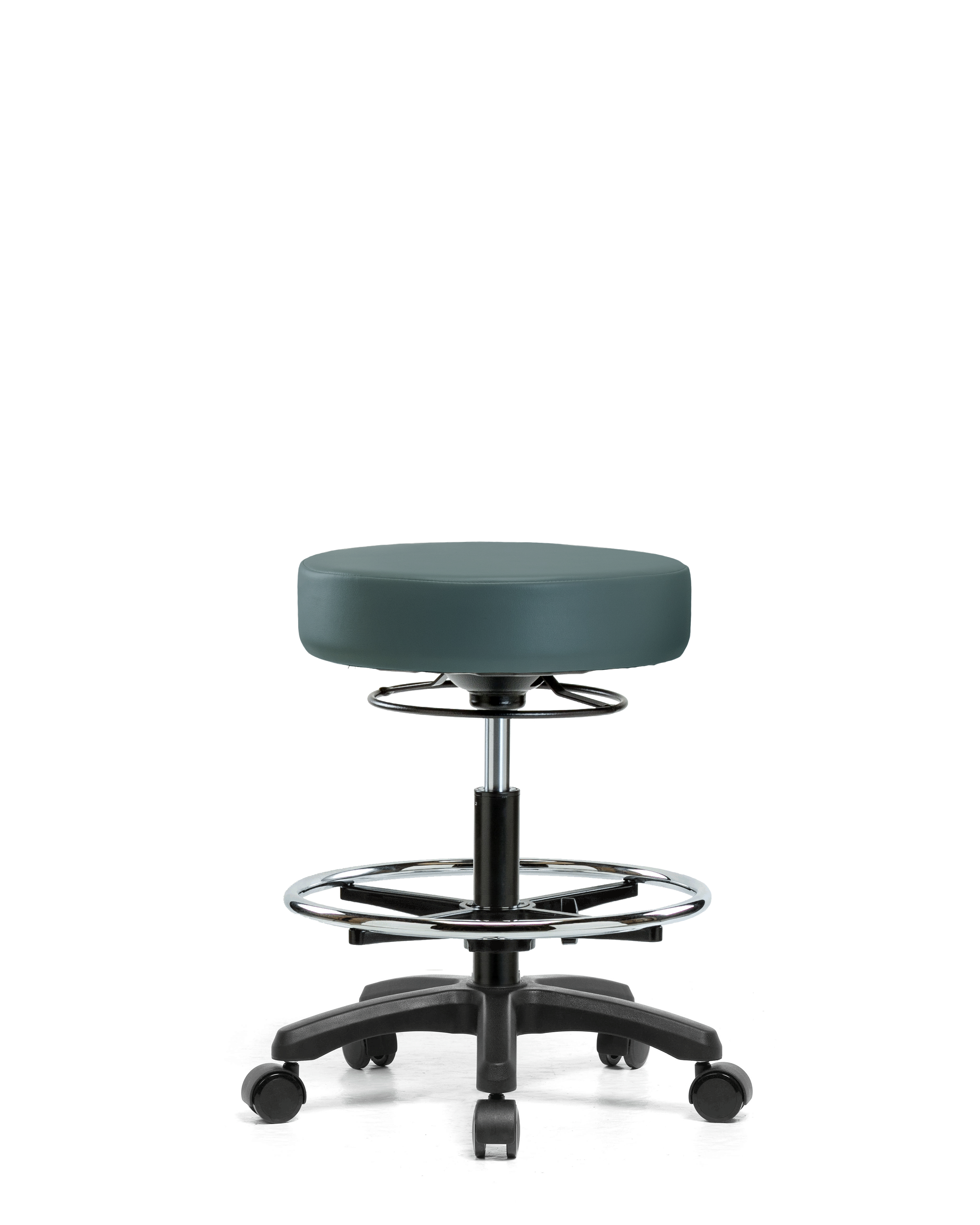 Vinyl Mini-Stool - Medium Bench Height with Chrome Foot Ring & Casters in Colonial Blue Trailblazer Vinyl