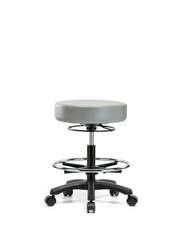 Vinyl Mini-Stool - Medium Bench Height with Chrome Foot Ring & Casters in Dove Trailblazer Vinyl