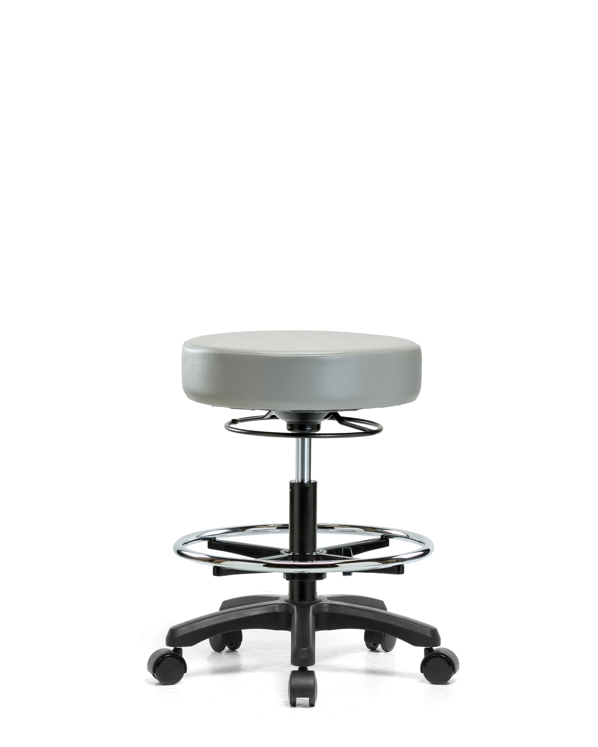Vinyl Mini-Stool - Medium Bench Height with Chrome Foot Ring & Casters in Dove Trailblazer Vinyl