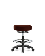 Vinyl Mini-Stool - Medium Bench Height with Chrome Foot Ring & Casters in Burgundy Trailblazer Vinyl