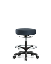 Vinyl Mini-Stool - Medium Bench Height with Chrome Foot Ring & Casters in Imperial Blue Trailblazer Vinyl