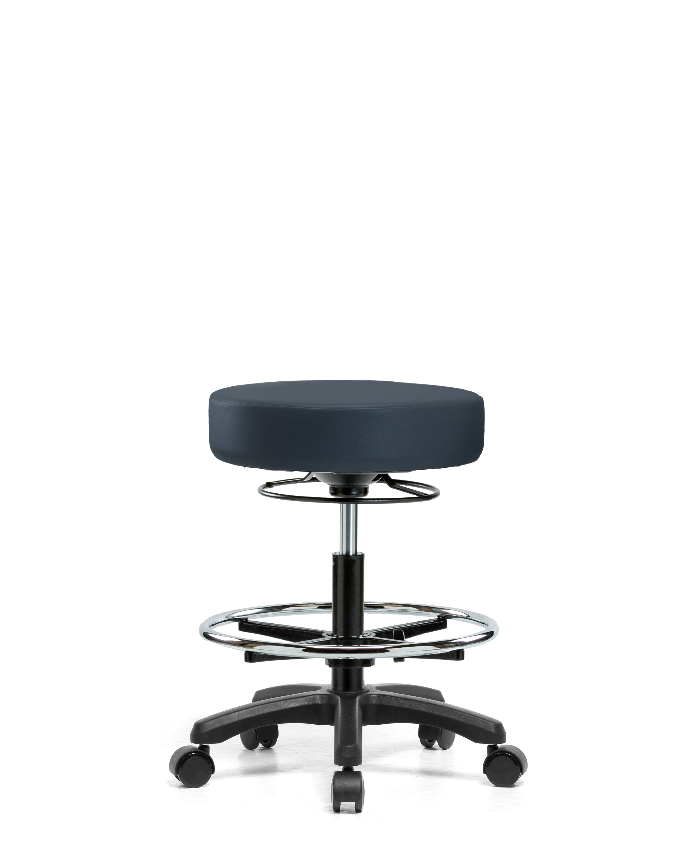 Vinyl Mini-Stool - Medium Bench Height with Chrome Foot Ring & Casters in Imperial Blue Trailblazer Vinyl
