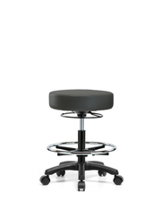 Vinyl Mini-Stool - Medium Bench Height with Chrome Foot Ring & Casters in Charcoal Trailblazer Vinyl